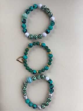 Turquoise & Green Beaded Stretch Bracelets Set - Women Jewelry